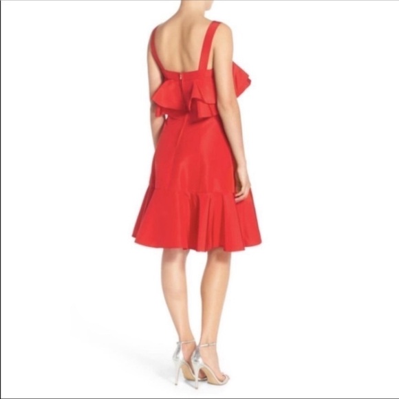 Jill Stuart | Red Frida Ruffle Hem Silk Cotton Blend Pockets Dress NWOT Size 0 - Picture 11 of 11